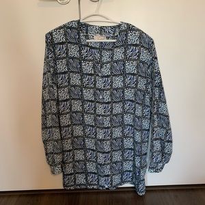 Blue White and Black Tiger/Cheetah Printed Button Up.